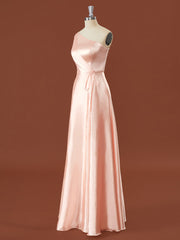 A-line Silk Like Satin One-Shoulder Pleated Floor-Length Corset Bridesmaid Dress outfit, Formal Dress Long Elegant