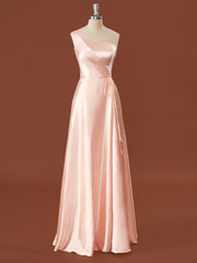 A-line Silk Like Satin One-Shoulder Pleated Floor-Length Corset Bridesmaid Dress outfit, Formal Dresses Nearby