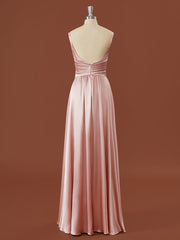 A-line Silk Like Satin V-neck Pleated Floor-Length Corset Bridesmaid Dress outfit, Formal Dress Summer