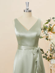 A-line Silk Like Satin V-neck Ruffles Asymmetrical Corset Bridesmaid Dress outfit, Black Tie Wedding Guest Dress