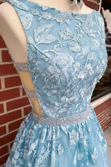 A-line Sky Blue Corset Prom Dress Long Sleeveless Graduation Gown,Corset Prom Dresses outfit, Prom Dresses Photos Gallery