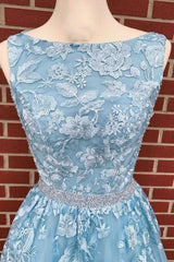 A-line Sky Blue Corset Prom Dress Long Sleeveless Graduation Gown,Corset Prom Dresses outfit, Prom Dress Chiffon