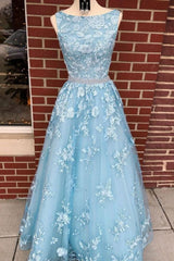 A-line Sky Blue Corset Prom Dress Long Sleeveless Graduation Gown,Corset Prom Dresses outfit, Prom Dress Long Open Back