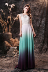 A Line Sleeveless Appliques Ombre Silk Like Satin Floor Length Corset Prom Dresses outfit, Bridesmaid Dressed Blush