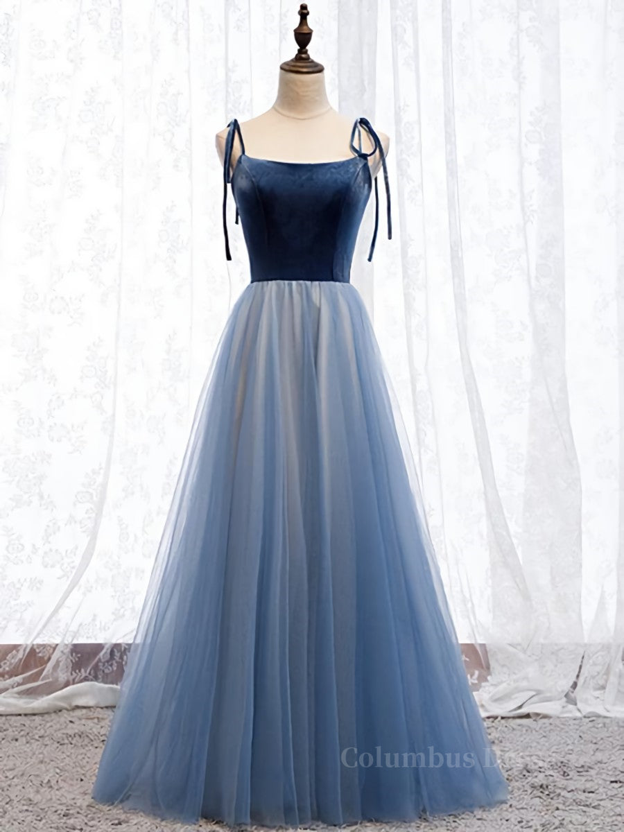 A Line Sleeveless Floor Length Blue Corset Prom Dresses, Blue Long Corset Formal Corset Bridesmaid Evening Dresses outfit, Party Dresses Purple
