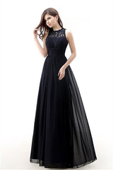 A Line Sleeveless Lace Chiffon Long Black Corset Prom Dresses outfit, Party Dress Afternoon Tea