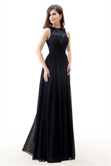 A Line Sleeveless Lace Chiffon Long Black Corset Prom Dresses outfit, Stylish Outfit