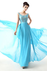 A-line Sleeves Chiffon Lace Backless Long Corset Prom Dresses outfit, Spring Dress