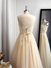 A-line Spaghetti Straps Appliques Lace Floor-Length Tulle Dress outfit, Bridesmaid Dress Shops