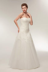 A Line Strapless Ivory Lace Floor Length Corset Wedding Dresses outfit, Wedding Dress Price