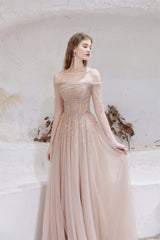 A-Line Strapless Off The Shoulder Lace Up Beading Tulle Long Corset Prom Dresses outfit, Evening Dress Sale