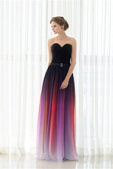 A Line Strapless Sleeveless Colorful Chiffon Floor Length Corset Prom Dresses With Belt Gowns, Party Dress Size 222