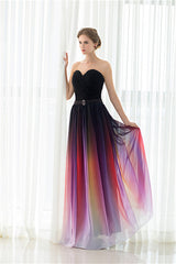 A Line Strapless Sleeveless Colorful Chiffon Floor Length Corset Prom Dresses With Belt Gowns, Party Dress Size 226