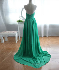 A-Line Strapless Sweetheart Neck Green Chiffon Long Corset Prom Dresses, Green Evening Dresses outfit, Bridesmaid Dresses Wedding