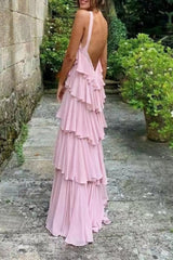A Line Straps Tiered Chiffon Floor Length Long Corset Prom Dress Pink Corset Formal Evening Dresses outfit, Short White Dress