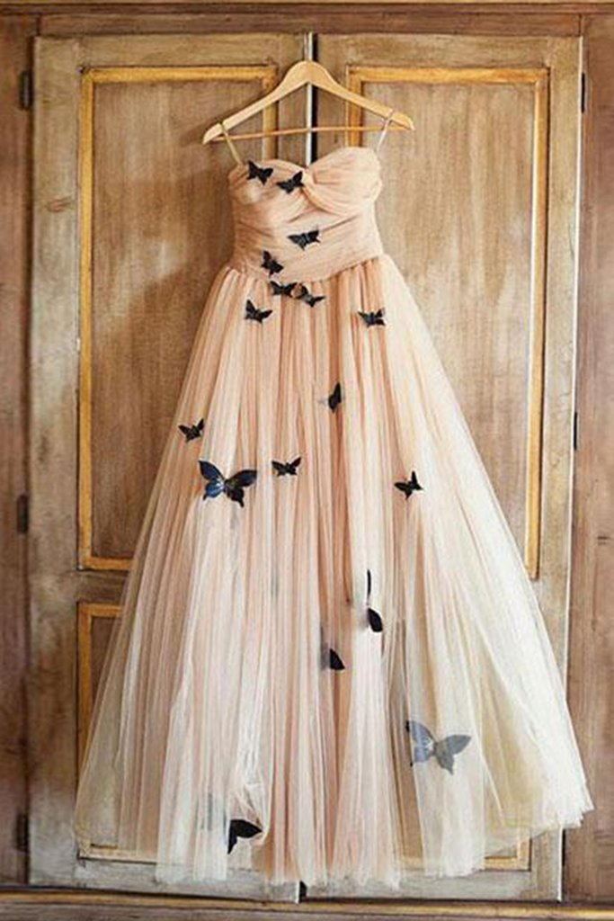 A-Line Sweetheart 3D Butterfly Appliques Corset Prom Dress Long Corset Formal Gown outfit, Prom Dresses With Pockets