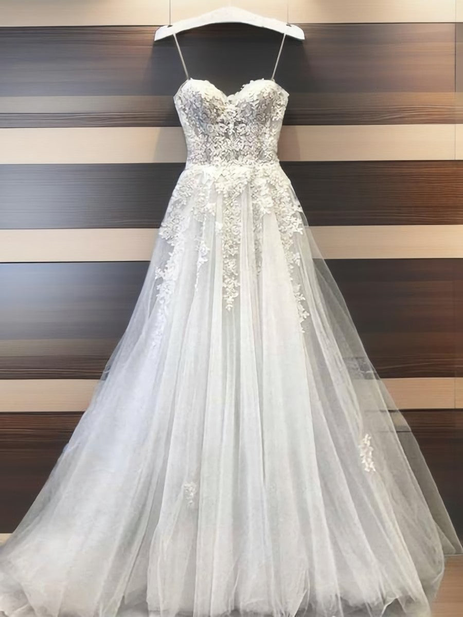 A-line Sweetheart Appliques Lace Floor-Length Lace Corset Wedding Dress outfit, Wedding Dress Long Sleeve