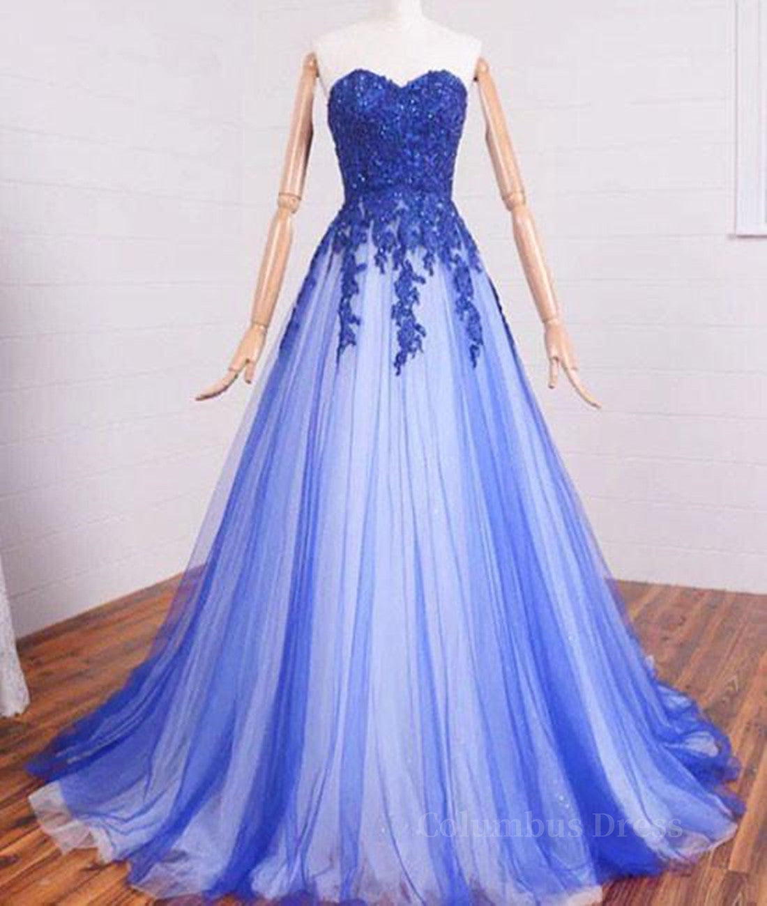 A Line Sweetheart Neck Lace Tulle Blue Long Corset Prom Dresses, Blue Corset Formal Dresses, Blue Lace Evening Dresses outfit, Bridesmaids Dresses Long