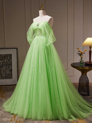 A-Line Sweetheart Neck Tulle Green Long Corset Prom Dress, Green Tulle Long Evening Dress outfit, Evening Dresses Red