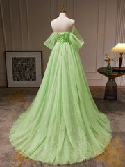 A-Line Sweetheart Neck Tulle Green Long Corset Prom Dress, Green Tulle Long Evening Dress outfit, Evening Dress Style