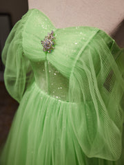 A-Line Sweetheart Neck Tulle Green Long Corset Prom Dress, Green Tulle Long Evening Dress outfit, Evening Dress Styles