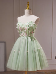 A- Line Sweetheart Neck Tulle Green Short Corset Prom Dress, Green Corset Homecoming Dresses outfit, Homecoming Dresses Bodycon