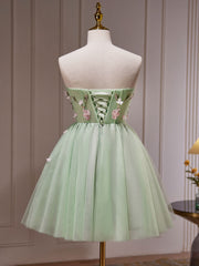 A- Line Sweetheart Neck Tulle Green Short Corset Prom Dress, Green Corset Homecoming Dresses outfit, Homecomming Dress Black