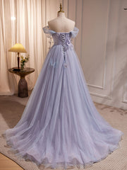 A-Line Sweetheart Neck Tulle Purple Long Corset Prom Dress, Purple Corset Formal Dress outfit, Homecoming Dresses Style