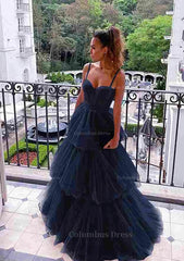 A-line Sweetheart Sleeveless Long/Floor-Length Tulle Corset Prom Dress With Ruffles Gowns, Simple Wedding Dress