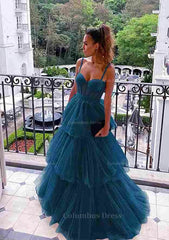 A-line Sweetheart Sleeveless Long/Floor-Length Tulle Corset Prom Dress With Ruffles Gowns, Bridesmaid Dresses Dusty Rose