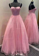A-line Sweetheart Spaghetti Straps Long/Floor-Length Glitter Corset Prom Dress With Pockets Gowns, Prom Dress Gowns
