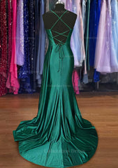 A-line Sweetheart Spaghetti Straps Sweep Train Silk like Satin Ruched Corset Prom Dress outfits, Prom Gown