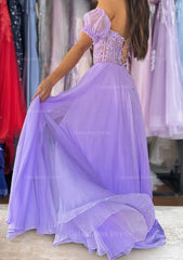 A-line Sweetheart Strapless Long/Floor-Length Chiffon Corset Prom Dress with Detachable Balloon Sleeves Gowns, Homecoming Dresses Aesthetic