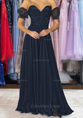 A-line Sweetheart Strapless Long/Floor-Length Chiffon Corset Prom Dress with Detachable Balloon Sleeves Gowns, Homecoming Dress Shop