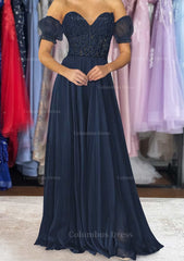 A-line Sweetheart Strapless Long/Floor-Length Chiffon Corset Prom Dress with Detachable Balloon Sleeves Gowns, Homecoming Dresses Shop