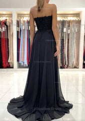 A-line Sweetheart Sweep Train Chiffon Corset Prom Dress With Lace Beading Split outfit, On Shoulder Dress