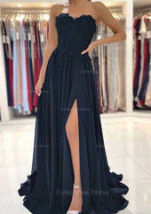 A-line Sweetheart Sweep Train Chiffon Corset Prom Dress With Lace Beading Split outfit, Cute Summer Dress