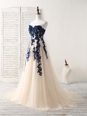 A-Line Sweetheart Tulle Lace Applique Long Corset Prom Dress, Corset Bridesmaid Dress outfit, Bridesmaid Dress Designer