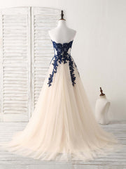 A-Line Sweetheart Tulle Lace Applique Long Corset Prom Dress, Corset Bridesmaid Dress outfit, Bridesmaid Dresses Designers