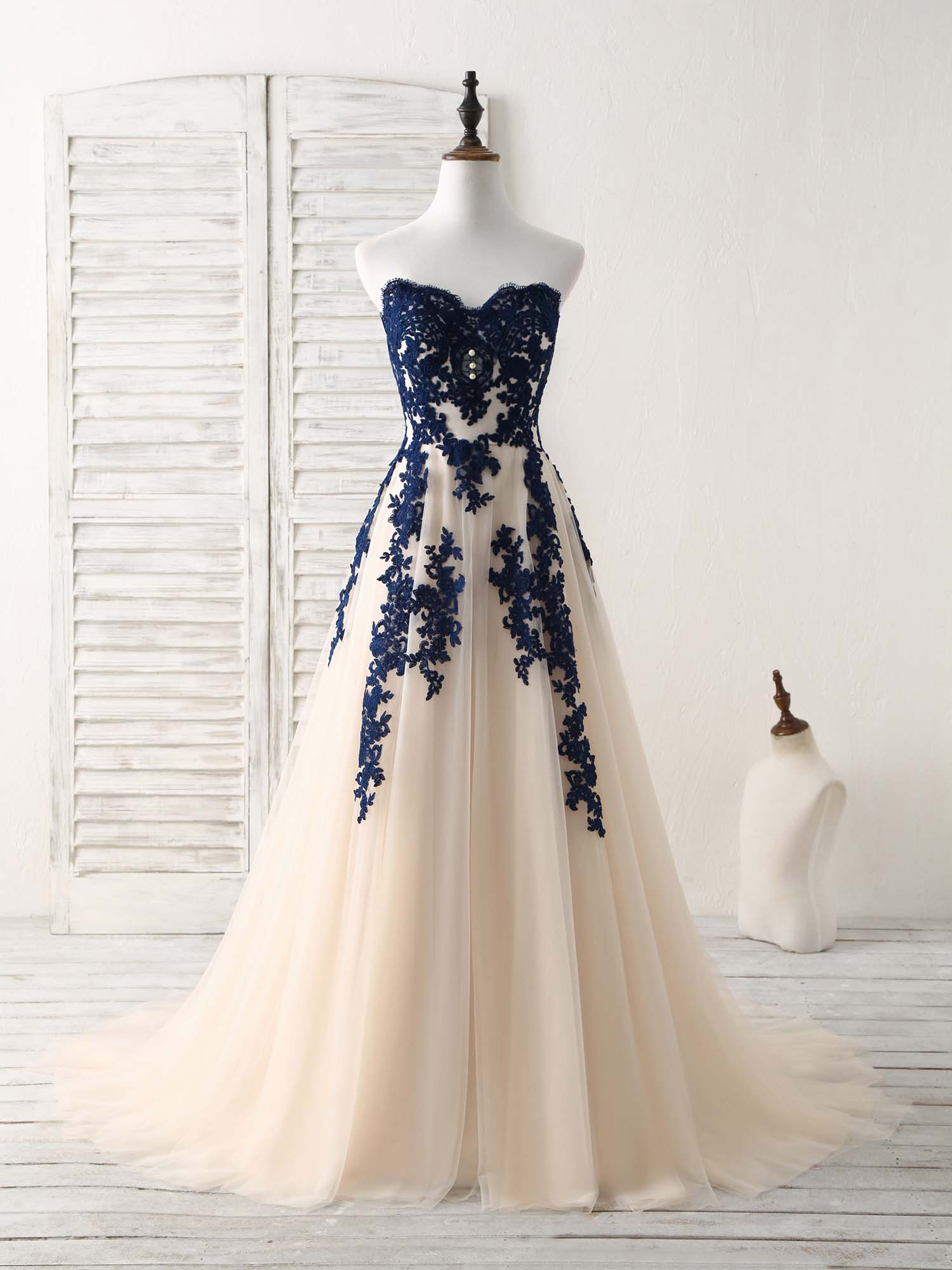A-Line Sweetheart Tulle Lace Applique Long Corset Prom Dress, Corset Bridesmaid Dress outfit, Bridesmaid Dresses Designs