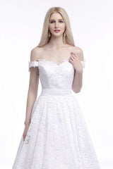 A Line Tea Length Lace Off Shoulder Mid-length Corset Wedding Dresses outfit, Wedding Dress Collection