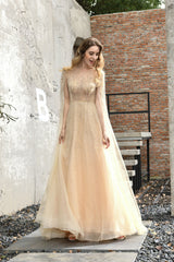 A-Line Tulle Beading Handwork Long Sleeves Corset Prom Dresses outfit, Graduation Outfit Ideas