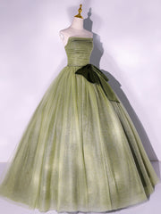 A Line Tulle Green Long Corset Prom Dress, Green Tulle Evening Party Dresses outfit, Bridesmaid Dresses Ideas