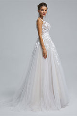 A-Line Tulle V-Neck Lace Beaded Flower Corset Wedding Dresses outfit, Wedding Dresse Vintage