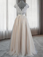 A-line V-neck Appliques Lace Floor-Length Lace Corset Wedding Dress outfit, Wedding Dress Designer