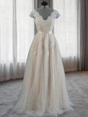 A-line V-neck Appliques Lace Floor-Length Lace Corset Wedding Dress outfit, Wedding Dress On A Budget