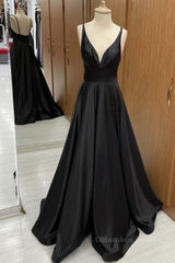 A Line V Neck Backless Black Long Corset Prom Dresses, V Neck Black Corset Formal Dresses, Backless Black Evening Dresses outfit, Bridesmaid Dressing Gowns