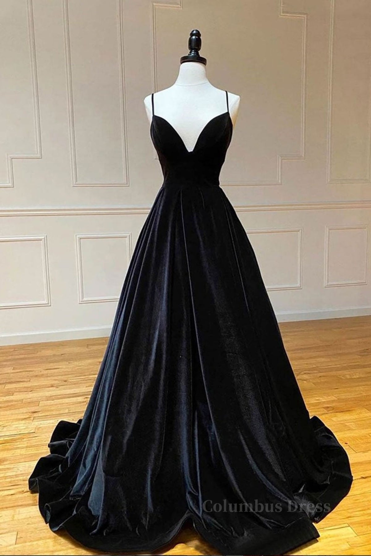 A Line V Neck Backless Black Velvet Long Corset Prom Dresses, V Neck Black Corset Formal Dresses, Black Velvet Evening Dresses outfit, Formal Dress Idea