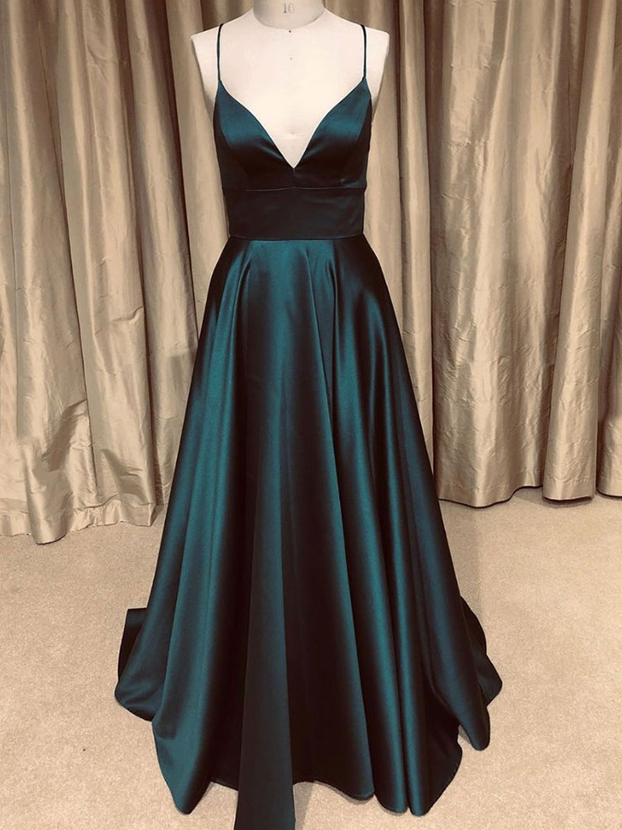 A Line V Neck Backless Long Corset Prom Dresses Simple Dark Green Corset Formal Evening Gowns outfit, Party Dress Winter