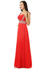 A-line V Neck Chiffon Long Red Corset Prom Dresses outfit, Party Dresses Outfit